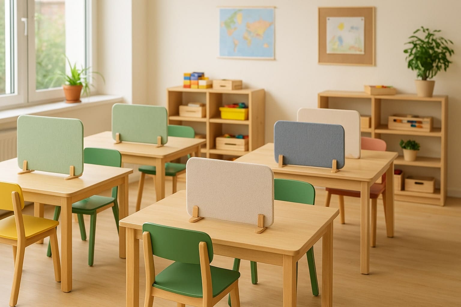 Flexibler Schallschutz auf Tischen in Schulen & Kindergärten
