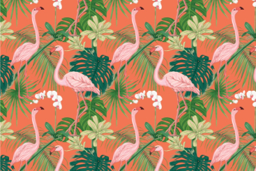 Samtstoff - Flamingos im Dschungel Apricot 