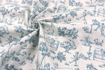 Baumwollstoff mit spielerischem Toile de Jouy 
