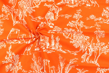 Baumwoll-Dekostoff mit romantischem Toile de Jouy - Orange 