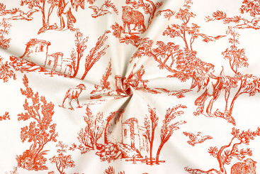 Baumwoll-Dekostoff mit romantischem Toile de Jouy 