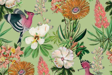 Dekostoff mit exotischen Blumen - 280 cm 