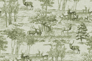 Premium Dekostoff mit Toile de Jouy Wald - 280 cm 