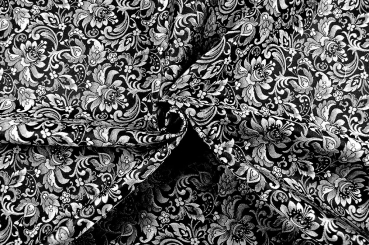 Zweiseitiger Jacquard - A Fleurs - Schwarz/Silber 