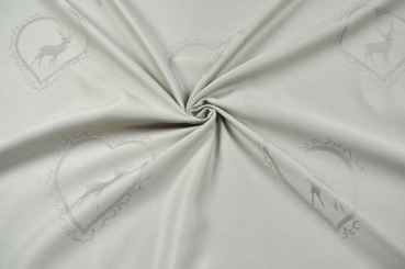 Dekostoff Hirsch mit Herz - Trevira CS - Grau/Creme 