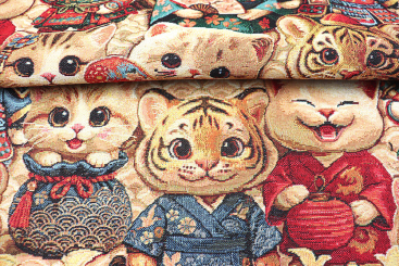 Gobelin-Stoff mit Asia-Katzen 