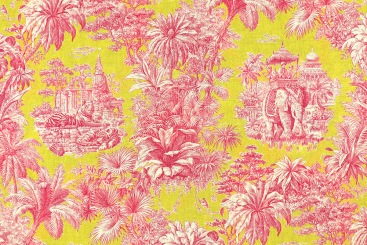 Baumwollstoff mit buntem Toile de Jouy - Rosa 