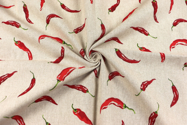Deko-Stoff in Leinenoptik mit Chilis 