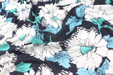 Blusenstoff - White Flowers - Navy 