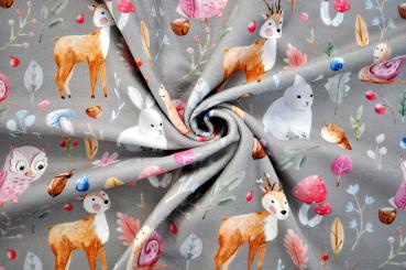 Frottee mit Fleece - Aquarell-Tierchen Grau