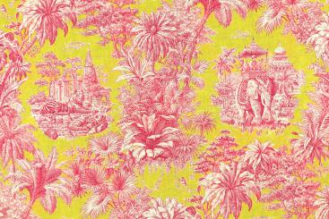 Baumwollstoff mit buntem Toile de Jouy - Rosa 