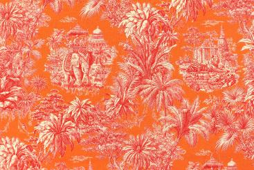 Baumwollstoff mit buntem Toile de Jouy - Orange 
