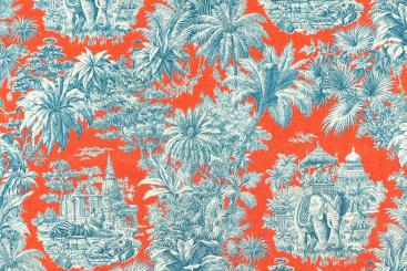 Baumwollstoff mit buntem Toile de Jouy - Terra 