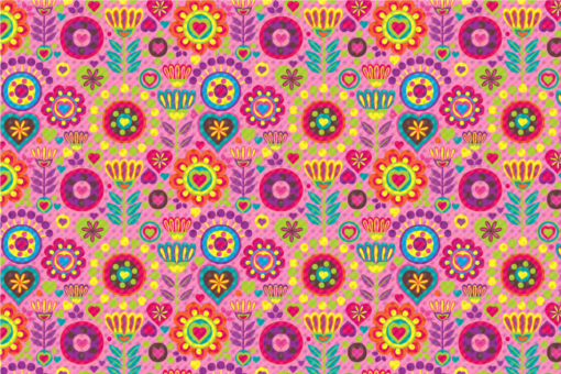 Frottee mit Fleece - Hippie-Blumen Rosa