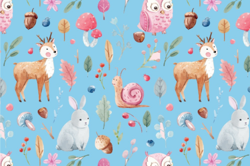 Frottee mit Fleece - Aquerell-Tierchen Hellblau