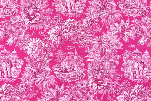 Baumwollstoff mit buntem Toile de Jouy - Pink 