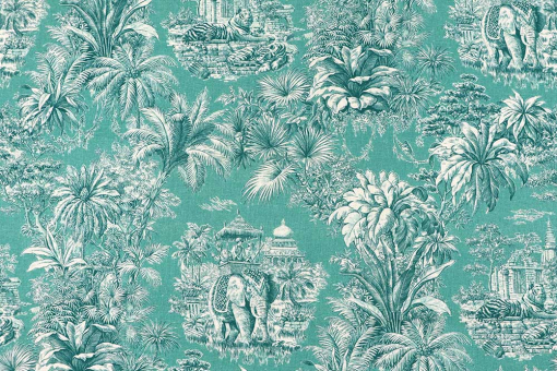 Baumwollstoff mit buntem Toile de Jouy - Mint 