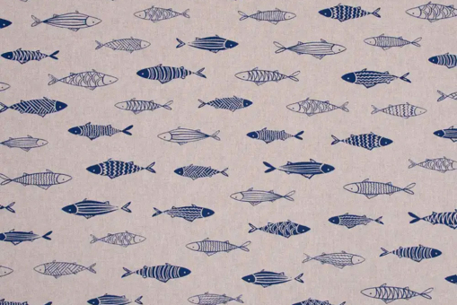 Dekostoff im Leinen-Look - Fische 