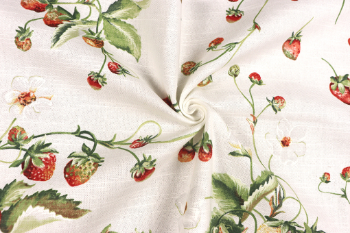 Dekostoff mit Erdbeeren und Blumen - 280 cm 