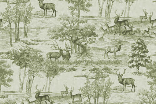 Premium Dekostoff mit Toile de Jouy Wald - 280 cm 