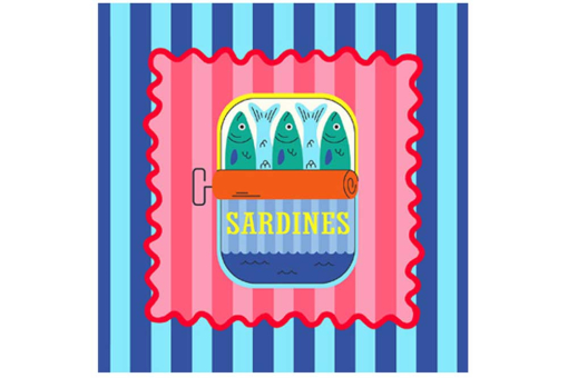 Premium-Samt-Panel mit Sardinenmotiv 