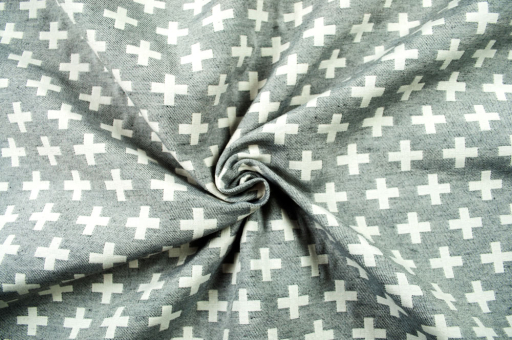 Jacquard-Dekostoff - zweiseitig - Kreuz-Muster - Grau/Weiß 