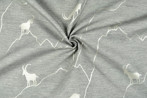 Dekostoff zweiseitiger Jacquard - Tiroler Steinbock - Grau/Creme 