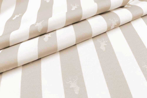 Jacquard-Dekostoff - Streifen mit Hirsch - Sand 