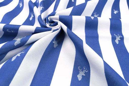 Jacquard-Dekostoff - Streifen mit Hirsch - Blau 