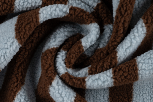Teddy-Fleece mit Streifen - Hellblau/Braun 