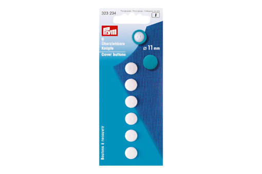 6 überziehbare Knöpfe 11mm Weiß 