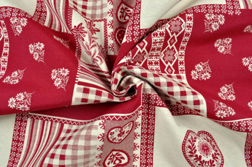 Möbel-Jacquard - Landhaus-Patchwork - Rot/Creme 
