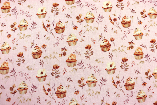 Baumwollstoff mit Cupcakes - Rosa 