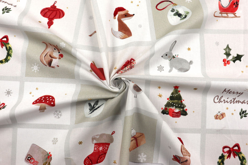 Baumwoll-Weihnachtsstoff mit weihnachtlichen Figuren 
