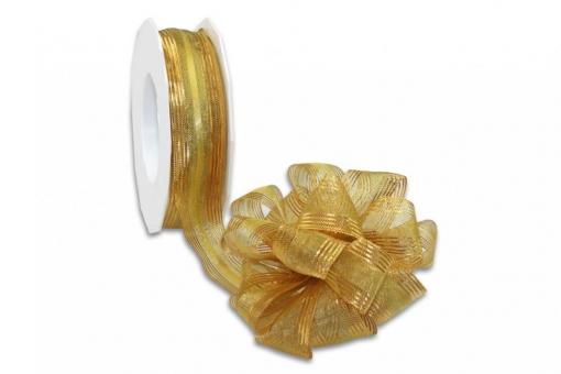Ziehschleifenband Amelia - 25 mm breit - 20-Meter-Rolle Gold
