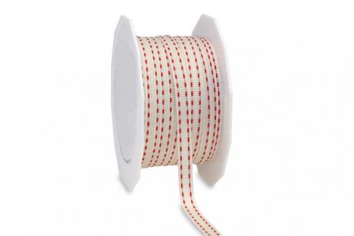 Dekorationsband - Flechtbändchen - 7 mm breit - 20 m Creme/Rot