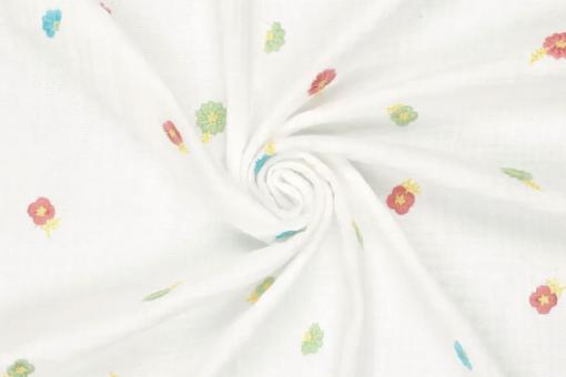 Double Gauze bestickt - Pastell-Blüten 
