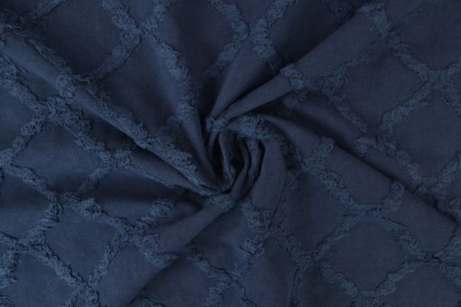 Baumwollstoff mit Fransen bestickt - Blau 
