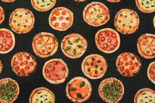 Baumwollstoff mit leckerem Pizza-Motiv 