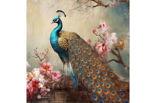Samt-Panel Deluxe - Anmutiger Pfau 