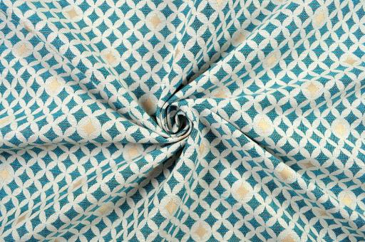 Dekostoff Jacquard - Rauten-Glanz - Türkis/Gold 