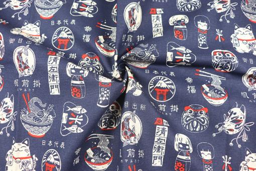 Dekostoff in Leinenoptik mit Asia-Motiv 