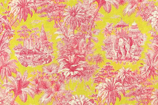 Baumwollstoff mit buntem Toile de Jouy - Rosa 