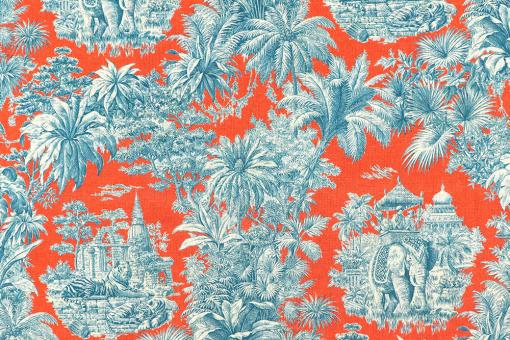 Baumwollstoff mit buntem Toile de Jouy - Terra 