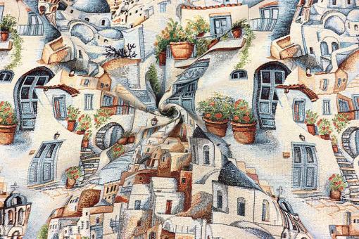 Dekostoff Gobelin mit griechischer Stadt 