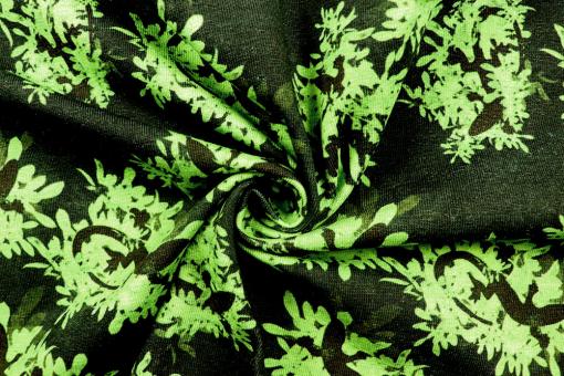 Jersey Stoff mit kleinen Eidechsen - Schwarz/Grün 