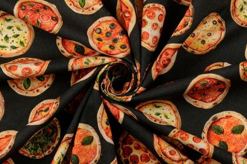 Baumwollstoff mit leckerem Pizza-Motiv 