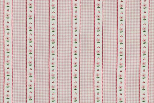 Musselin-Stoff mit Vichy-Karo & Blumen - Rosa 