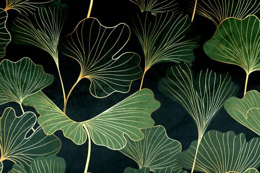 Dekostoff Samt - Digitaldruck - Ginkgo by Night 