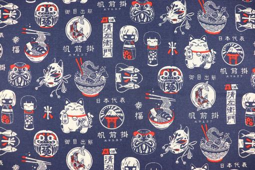 Dekostoff in Leinenoptik mit Asia-Motiv 